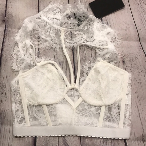 SOLD OUT Black Eyelash Lace Strappy Bustier Crop Bralette - Picture 6 of 7